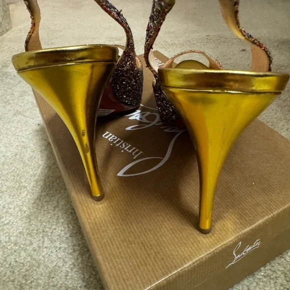 Christian Louboutin Multicolor Glitter Peep-Toe Slingback Heels - Picture 4 of 9